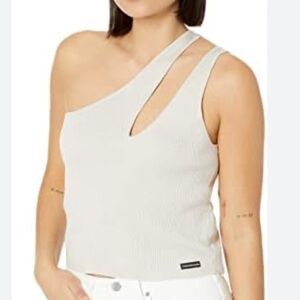 Calvin Klein One-Shoulder asymmetrical Top cream size M